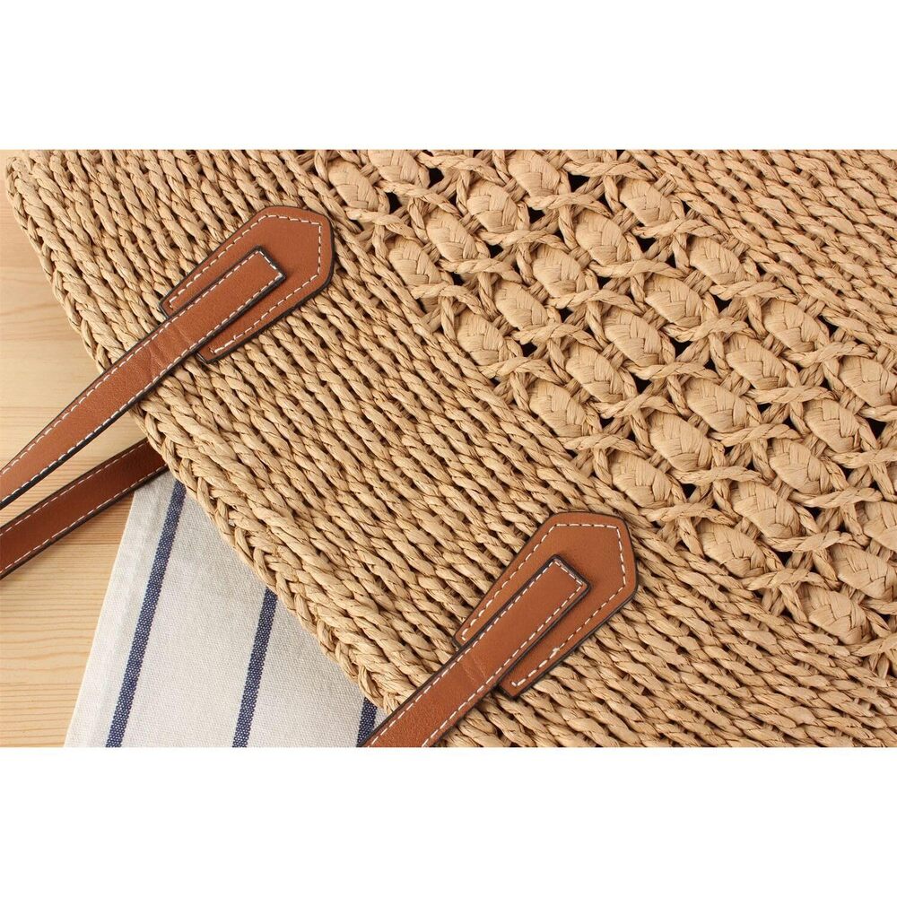 6814 Straw Tote Bag Handbag Summer Straw Beach Bag Tote Purse Handwoven - Picture 7 of 7